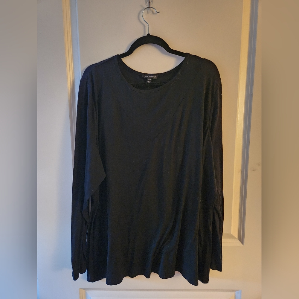 Long-Sleeve Black Top with a Sheer Neckline, Plus-size 26/28